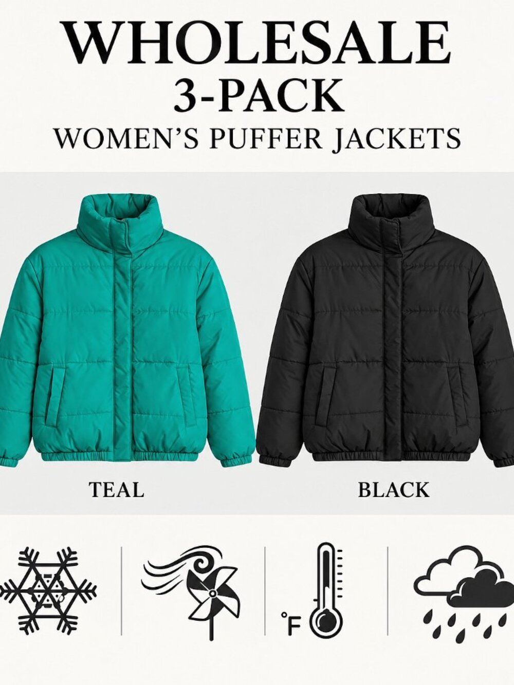 2Blue Denim Co. Women’s Weatherproof Puffer Jackets Wholesale 3-Pack
